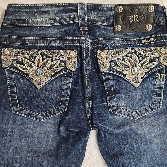 Miss Me Ankle Skinny Jeans With Purple Embellished Floral Pockets - Picture 8 of 11